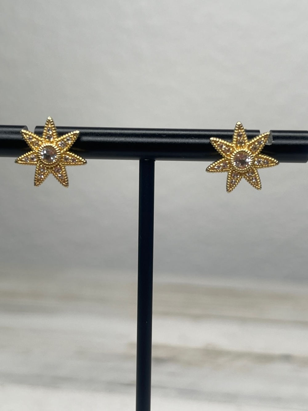 Judith Ripka White Topaz Starburst Stud Earrings 925 Sterling 14K Gold Clad